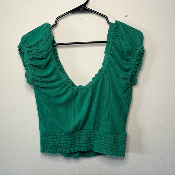 FREE PEOPLE We The Free Off Shoulder Button Down Top London Green Size Medium - Picture 5 of 5